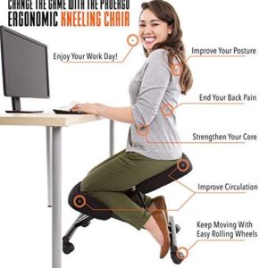 Posture Pro Ergonomic Kneeling Chair with Wheels | Fully Adjustable Mobile Office Seating | Improve Posture & Relieve Back Pain | Easy Assembly | Kneeling Desk Chair for Home, Office & School (Black)