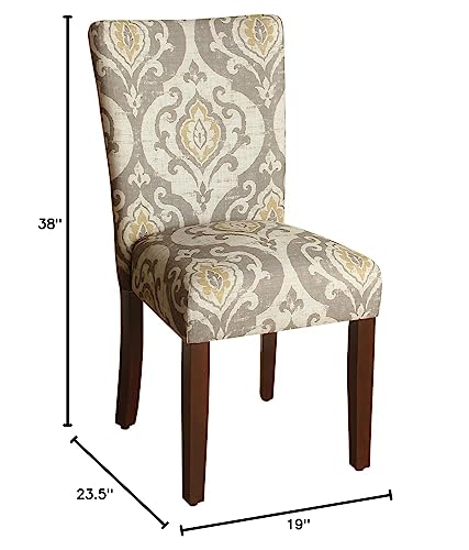 HomePop Parsons Classic Upholstered Accent Dining Chair, Set of 2, Taupe and Cream Medallion