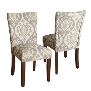 HomePop Parsons Classic Upholstered Accent Dining Chair, Set of 2, Taupe and Cream Medallion