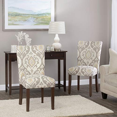 HomePop Parsons Classic Upholstered Accent Dining Chair, Set of 2, Taupe and Cream Medallion