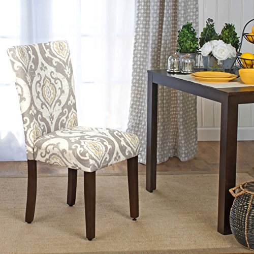 HomePop Parsons Classic Upholstered Accent Dining Chair, Set of 2, Taupe and Cream Medallion