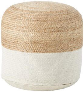 signature design by ashley sweed valley jute & cotton pouf, 19 x 19 inches, beige & white