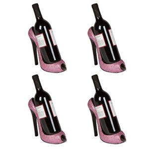 hilarious home high heel wine bottle holder - stylish conversation starter wine rack (pink glitter, set of 4)