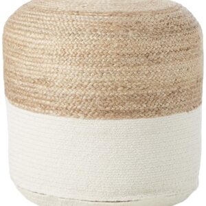 Signature Design by Ashley Sweed Valley Jute & Cotton Pouf, 19 x 19 Inches, Beige & White