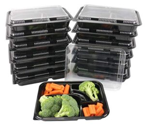 equipmentblvd black plastic 5 compartment japanese bento box food container with clear lid, tz-306 (50 count)
