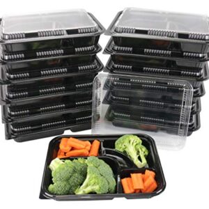 EquipmentBlvd Black Plastic 5 Compartment Japanese Bento Box Food Container with Clear Lid, TZ-306 (50 count)