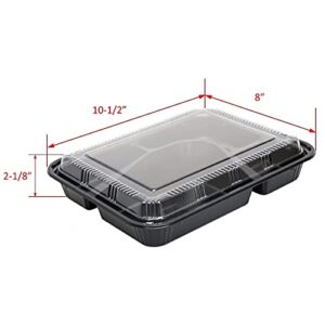 EquipmentBlvd Black Plastic 5 Compartment Japanese Bento Box Food Container with Clear Lid, TZ-306 (50 count)