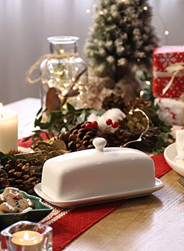 Sweese Butter Dish with Lid, 307.101 Porcelain Butter Keeper, 7.8 Inch Butter Holder with Handle Cover, Butter Container Perfect for East West Coast Butter, White