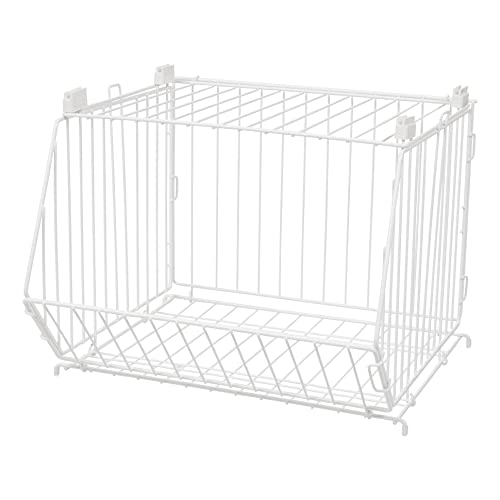 IRIS USA 17" Modular Wire Stacking Storage Basket, Great Storage for Linens, Groceries, Toys, Books, and More, Stackable, Easy Assemble, Multipurpose Home Organizer, White