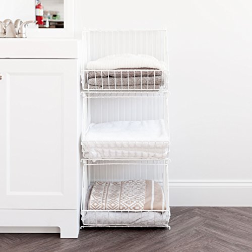 IRIS USA 17" Modular Wire Stacking Storage Basket, Great Storage for Linens, Groceries, Toys, Books, and More, Stackable, Easy Assemble, Multipurpose Home Organizer, White