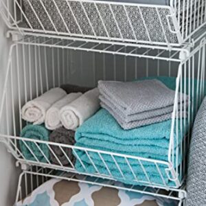 IRIS USA 17" Modular Wire Stacking Storage Basket, Great Storage for Linens, Groceries, Toys, Books, and More, Stackable, Easy Assemble, Multipurpose Home Organizer, White