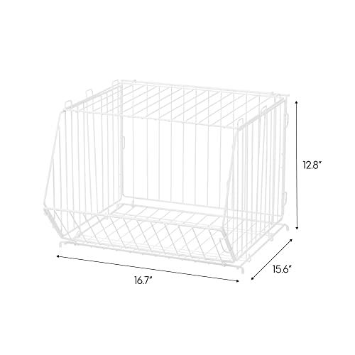 IRIS USA 17" Modular Wire Stacking Storage Basket, Great Storage for Linens, Groceries, Toys, Books, and More, Stackable, Easy Assemble, Multipurpose Home Organizer, White