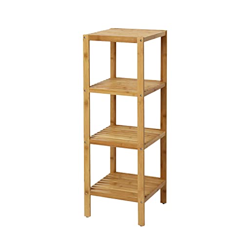 kinbor 4-Tier Bamboo Shelf Narrow Bathroom Shelf Organizer - Flower Plant Stand, Corner Bamboo Shelf for Living Room Bathroom Kitchen