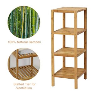 kinbor 4-Tier Bamboo Shelf Narrow Bathroom Shelf Organizer - Flower Plant Stand, Corner Bamboo Shelf for Living Room Bathroom Kitchen
