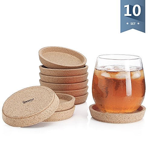 Sweese 241.101 Cork Coasters - 4 Inch Perfect for Most Kind of Mugs - Protect Your Table from a Liquid Ring - Set of 10