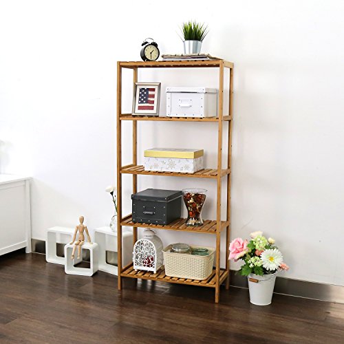 Peach Tree Bamboo Rack Multifunctional Bathroom Kitchen Living Room Holder Plant Flower Stand Utility Storage Shelf (5-Tier)