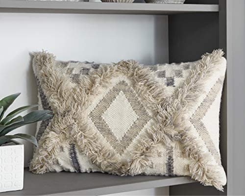 Signature Design by Ashley Liviah Boho Farmhouse Throw Pillow, 22 x 14 Inches, Beige and Gray