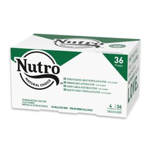 nutro natural grain free adult dog wet food cuts in gravy variety pack of beef, lamb, chicken, and turkey recipes, 3.5 oz. trays (pack of 36)