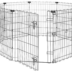 Amazon Basics Foldable Octagonal Metal Exercise Pet Play Pen for Dogs, Fence Pen, Single Door, Black, 60 x 60 x 30 Inches