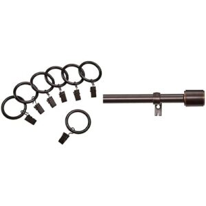 amazon basics 1" curtain rod with cap finials, 72" to 144" and amazon basics 1" curtain clip ring, set of 7, espresso (dark bronze)