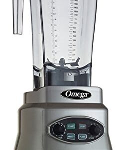 Omega 3HP Blender 64 OZ BPA Free Container Creates Delicious Smoothies Features Stainless Steel Blades & 10-Speeds Plus Pulse Includes Plunger & Recipe Book, 1400-Watt, Silver