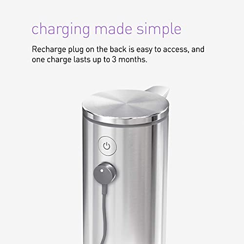 simplehuman 9 oz. Touch-Free Rechargeable Sensor Liquid Soap Pump Dispenser, Brushed Stainless Steel