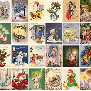 Vintage Christmas Greeting Cards 24pcs Christmas Wishes Santa Angels REPRINT Postcard Pack