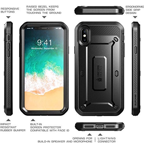 SUPCASE Unicorn Beetle Pro Series Case Designed Designed for iPhone X, with Built-In Screen Protector Full-body Rugged Holster Case for Apple iPhone X / iPhone 10 (2017 Release) (Black)