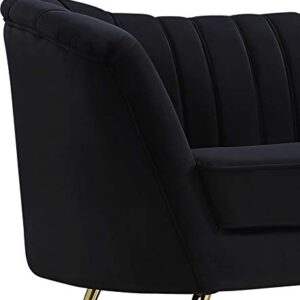 Meridian Furniture Margo Collection Modern | Contemporary Velvet Upholstered Loveseat with Deep Channel Tufting and Rich Gold Stainless Steel Legs, Black, 65" W x 30" D x 33" H