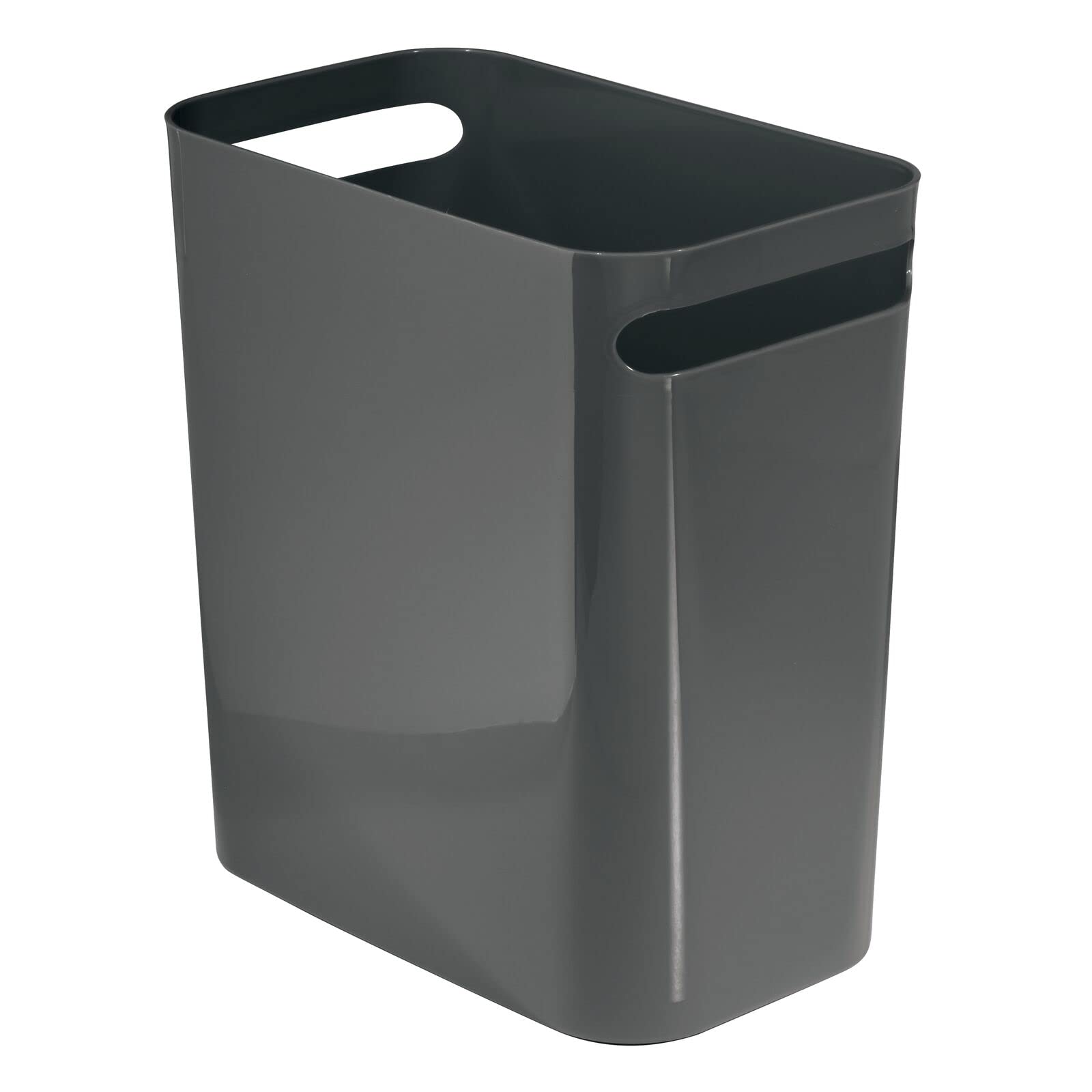 mDesign Plastic Slim Large 2.5 Gallon Trash Can Wastebasket, Classic Bathroom, Bedroom, Kitchen, Office Garbage Container Recycle Bin, Outdoor Waste, Recycling - Aura Collection, 2 Pack, Charcoal Gray