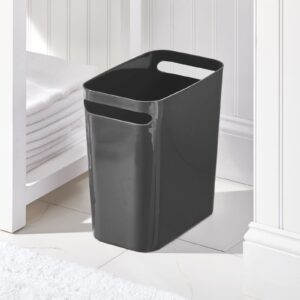 mDesign Plastic Slim Large 2.5 Gallon Trash Can Wastebasket, Classic Bathroom, Bedroom, Kitchen, Office Garbage Container Recycle Bin, Outdoor Waste, Recycling - Aura Collection, 2 Pack, Charcoal Gray