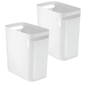 mDesign Plastic Slim Large 2.5 Gallon Trash Can Wastebasket, Classic Garbage Container Recycle Bin for Bathroom, Bedroom, Kitchen, Home Office, Outdoor Waste, Recycling, Aura Collection, 2 Pack, White