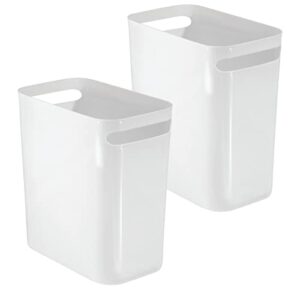 mdesign plastic slim large 2.5 gallon trash can wastebasket, classic garbage container recycle bin for bathroom, bedroom, kitchen, home office, outdoor waste, recycling, aura collection, 2 pack, white