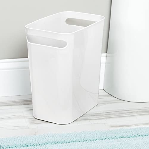mDesign Plastic Slim Large 2.5 Gallon Trash Can Wastebasket, Classic Garbage Container Recycle Bin for Bathroom, Bedroom, Kitchen, Home Office, Outdoor Waste, Recycling, Aura Collection, 2 Pack, White