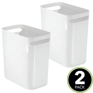mDesign Plastic Slim Large 2.5 Gallon Trash Can Wastebasket, Classic Garbage Container Recycle Bin for Bathroom, Bedroom, Kitchen, Home Office, Outdoor Waste, Recycling, Aura Collection, 2 Pack, White