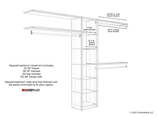 ClosetMaid 6105340 SpaceCreations 44" - 115" Wood Closet Organizer Kit, Classic White