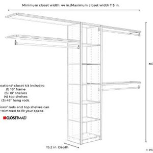 ClosetMaid 6105340 SpaceCreations 44" - 115" Wood Closet Organizer Kit, Classic White