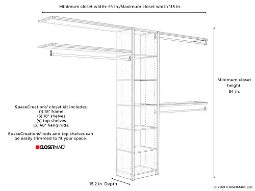 ClosetMaid 6105340 SpaceCreations 44" - 115" Wood Closet Organizer Kit, Classic White