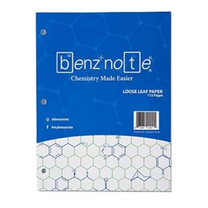 benznote, loose leaf filler paper, for organic and biochemistry, 8-1/2" x 11", hexagonal graph rule, green lined, 3-hole punched, 112 pages