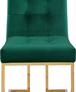 Meridian Furniture Pierre Collection Modern | Contemporary Velvet Dining Chair with Luxurious Deep Tufting and Polished Gold Metal Frame, Set of 2, Green, 18.5" W x 25" D x 36.5" H