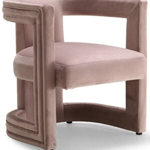 Meridian Furniture Blair Collection Modern | Contemporary Velvet Accent Chair with Upholstered Barrel Design, 26" W x 24.5" D x 28" H, Pink