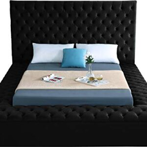 Meridian Furniture Bliss Collection Modern | Contemporary Velvet Upholstered Bed with Deep Button Tufting and Storage Compartments in Rails and Footboard, Black, King