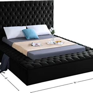 Meridian Furniture Bliss Collection Modern | Contemporary Velvet Upholstered Bed with Deep Button Tufting and Storage Compartments in Rails and Footboard, Black, King