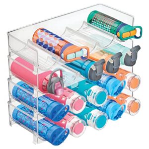 mdesign plastic free-standing water bottle and wine rack storage organizer for kitchen countertops, table top, pantry, fridge - stackable - holds 5 bottles each, 4 pack - clear