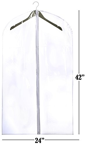 Clear Vinyl Garment Bag - Protect Your Clothing While Traveling and Dust Free While Hanging in Your Closet. These Garment Bags are Ideal for Coats, Suits, Dresses or Gowns - Set of 2 (24 X 42 Inches)