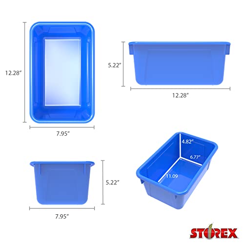 Storex Small Cubby Bins – Plastic Storage Containers for Classroom with Non-Snap Lid, 12.2 x 7.8 x 5.1 inches, Assorted Colors, 5-Pack (62406U05C)