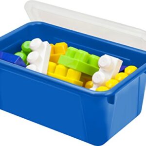 Storex Small Cubby Bins – Plastic Storage Containers for Classroom with Non-Snap Lid, 12.2 x 7.8 x 5.1 inches, Assorted Colors, 5-Pack (62406U05C)