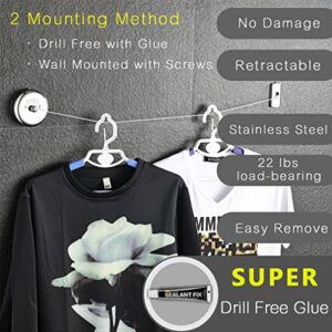 BESy Retractable Clothesline SUS304 Stainless Steel Clothes Dryer with Adjustable Rope String Hotel Style Heavy Duty, Drill Free or Screw Wall Mount, 9.2 Feets, Polished Chrome Finish, Round Style