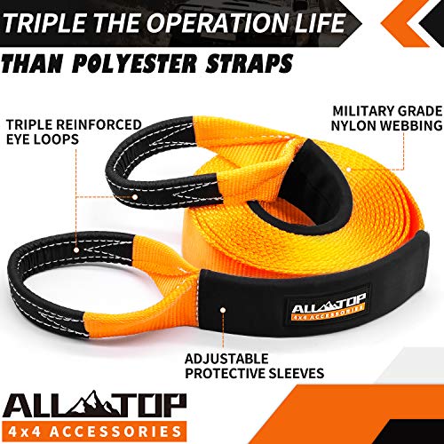 ALL-TOP 100% Nylon Recovery Snatch Strap, 3in x 30ft, Heavy Duty Kinetic Tow Strap (35000 Lbs) with 22% Elongation - Triple Reinforced Loop Adjustable Protector Sleeve