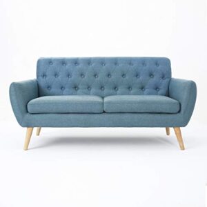 christopher knight home bernice mid-century modern tufted fabric sofa, blue / natural